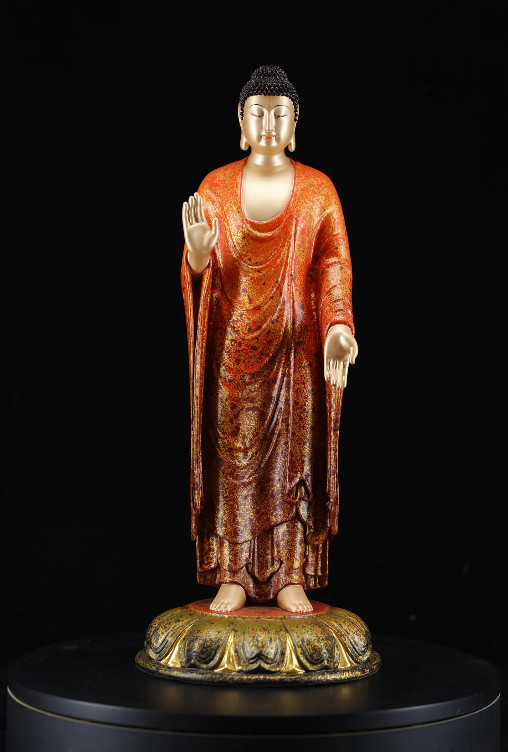 Northern Qi–Inspired Standing Shakyamuni Buddha — Lacquer — Front view