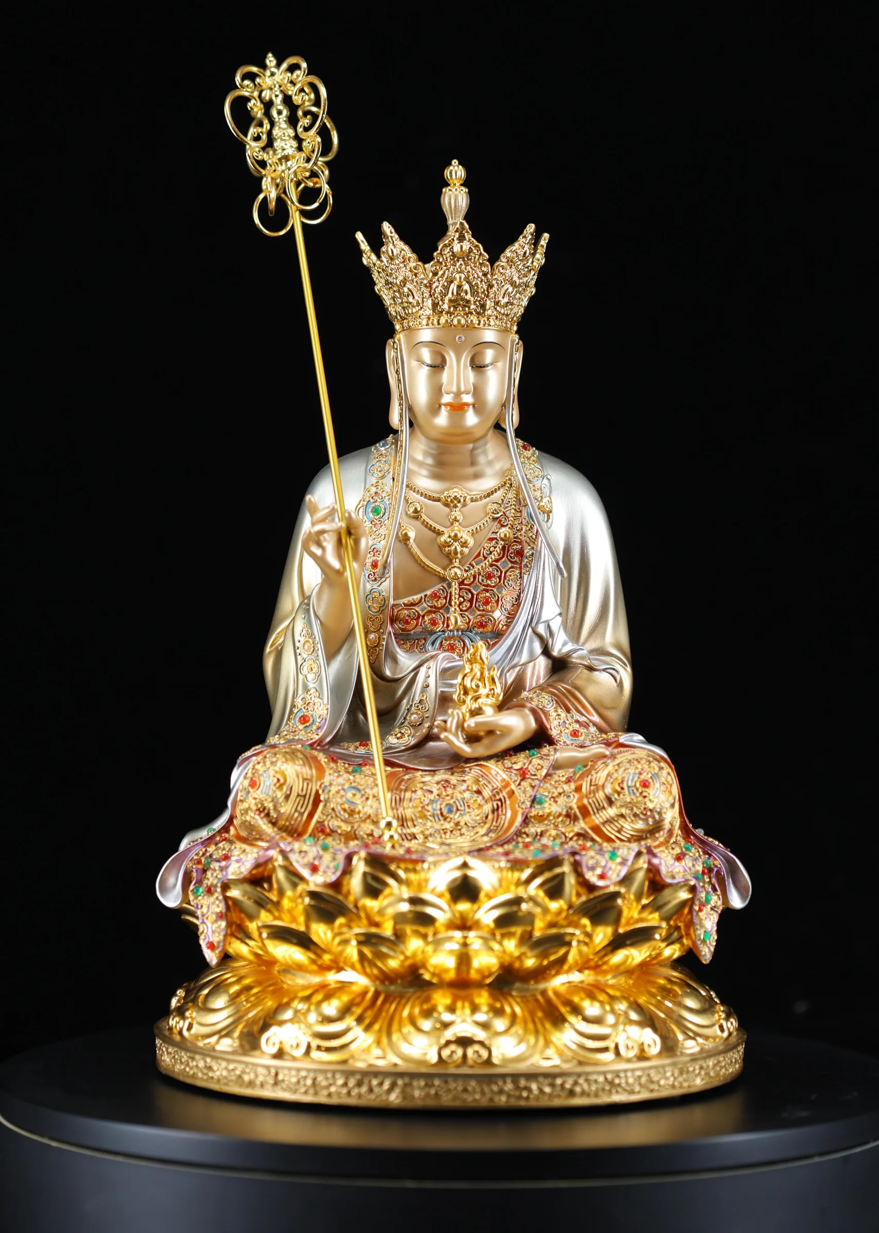 Ksitigarbha on Lotus — Enamel & Jewel Inlay — Front view