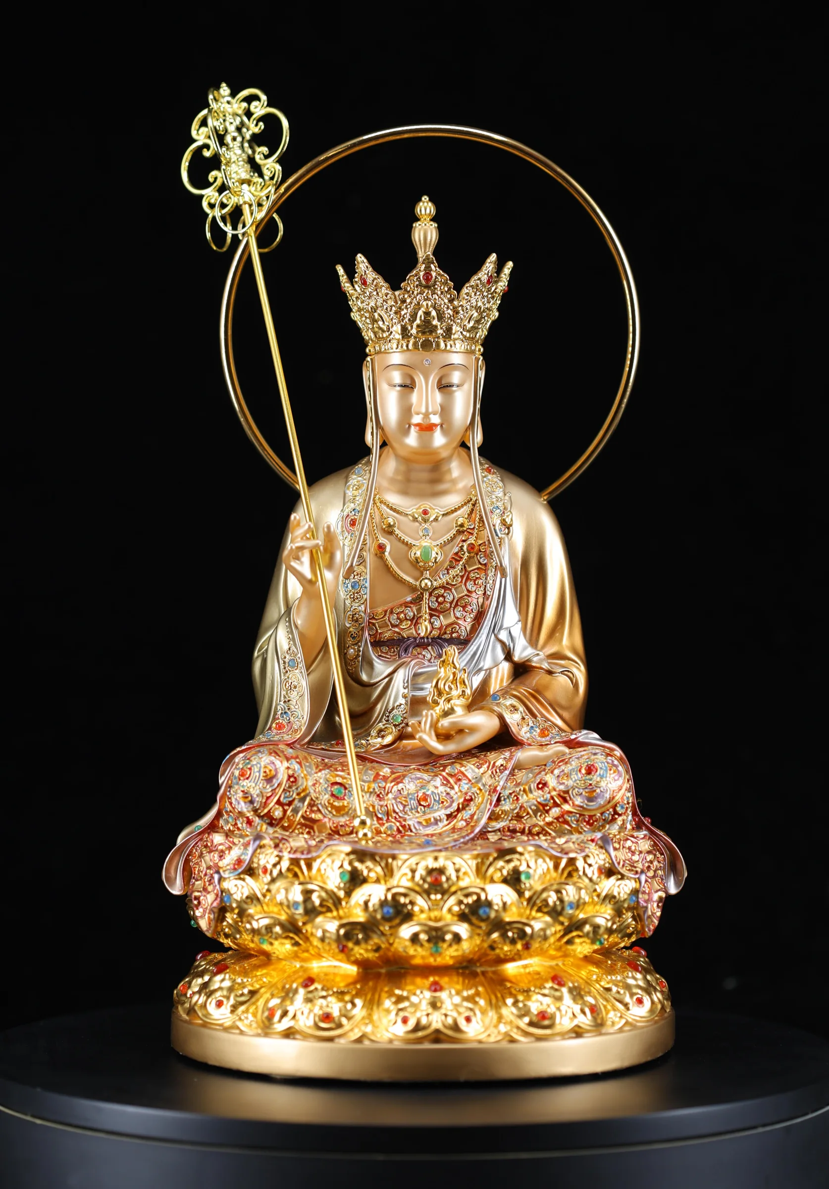 Haloed Ksitigarbha — Enamel & Jewel Inlay — Front view