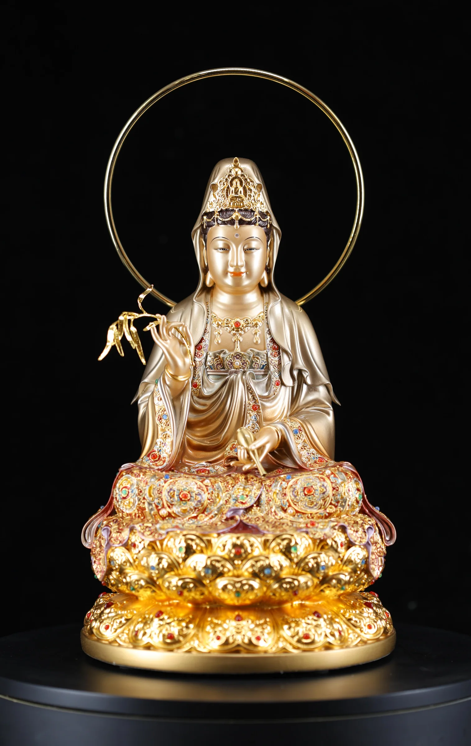 Haloed Guanyin — Enamel & Jewel Inlay — Front view