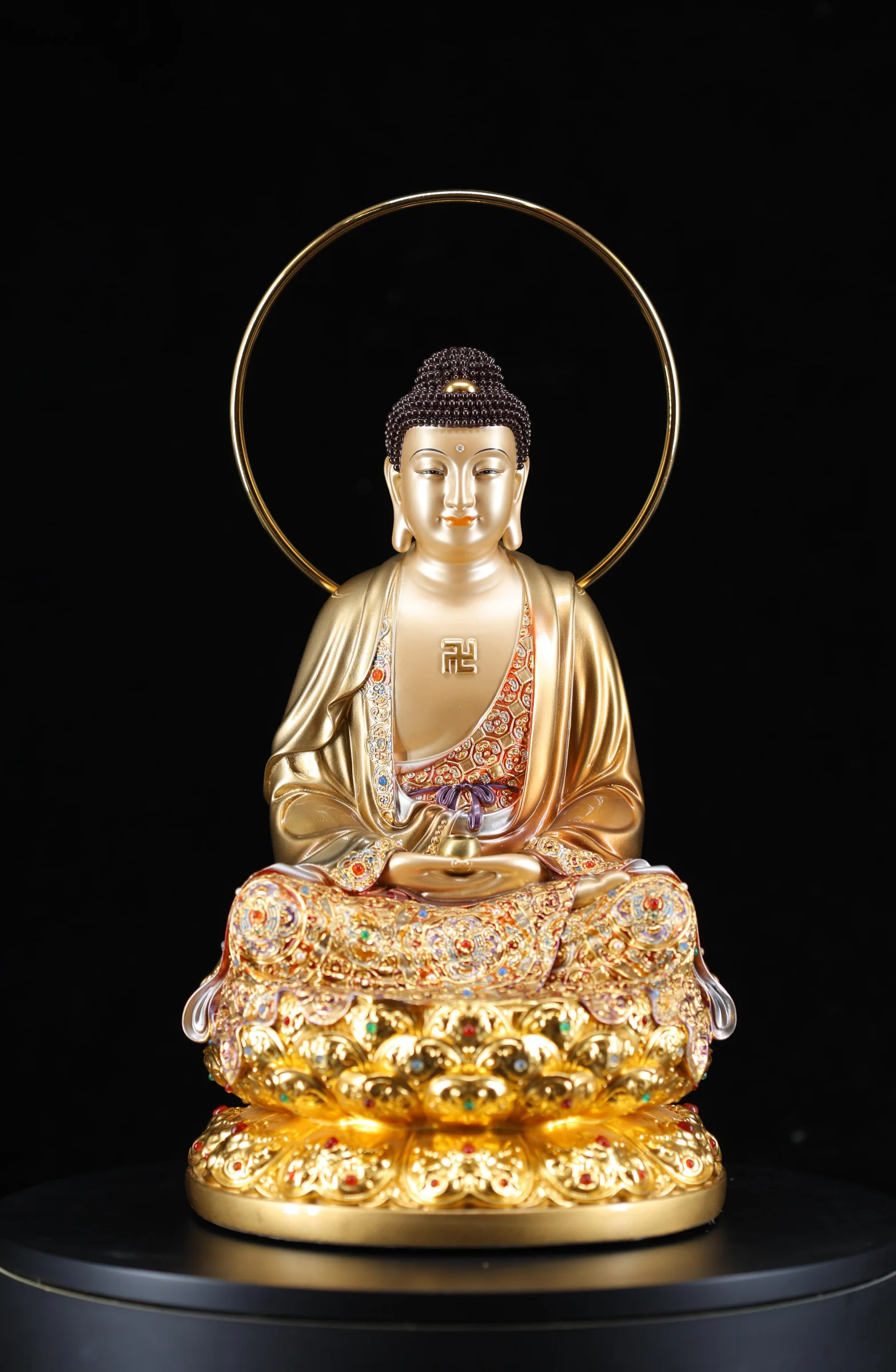 Haloed Shakyamuni Buddha — Enamel & Jewel Inlay — Front view