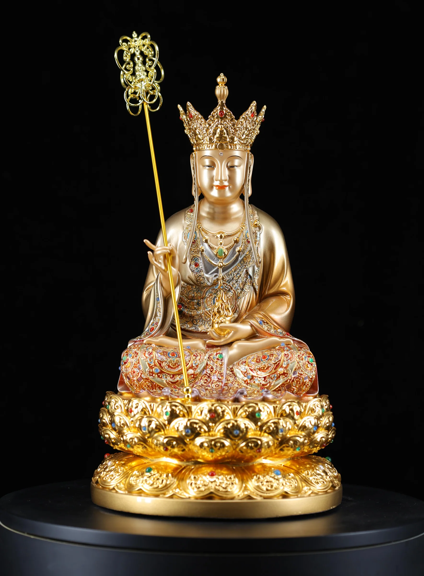 Ksitigarbha — Lacquer Linework, Enamel & Jewel Inlay — Front view