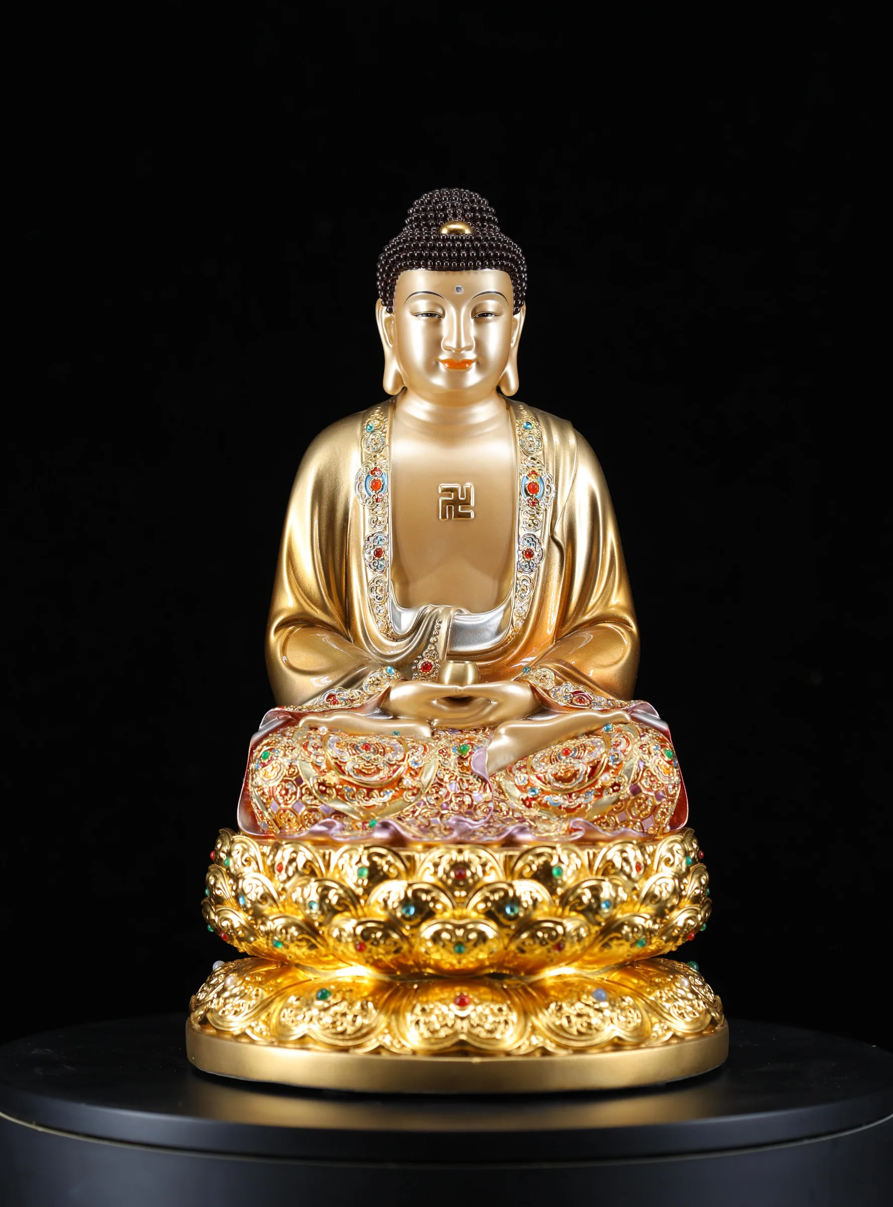 Shakyamuni Buddha — Lacquer Linework, Enamel & Jewel Inlay — Front view