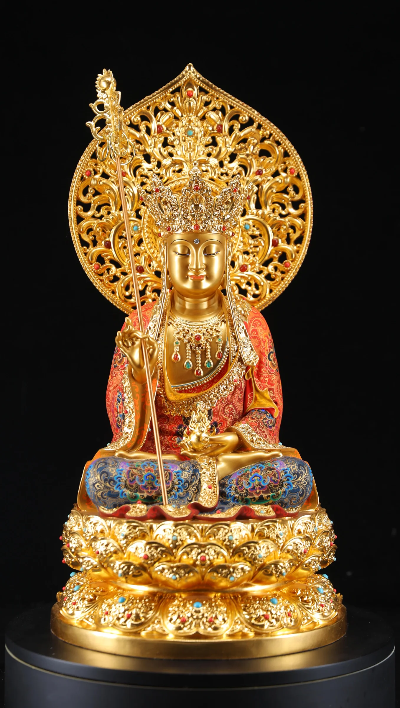 Ksitigarbha — Painted, Gilded & Jewel-Inlaid — Front view