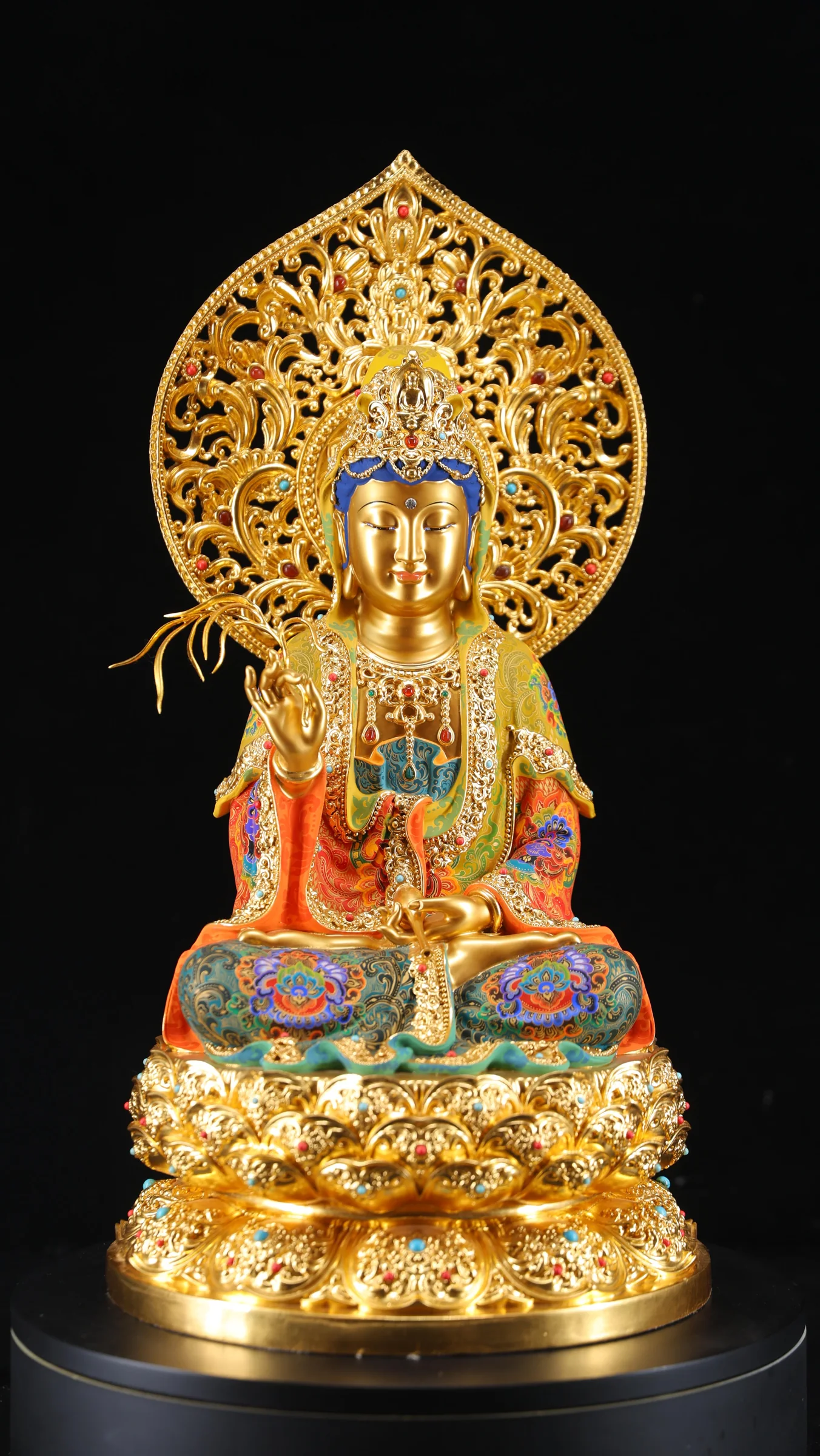 Guanyin — Painted, Gilded & Jewel-Inlaid — Front view