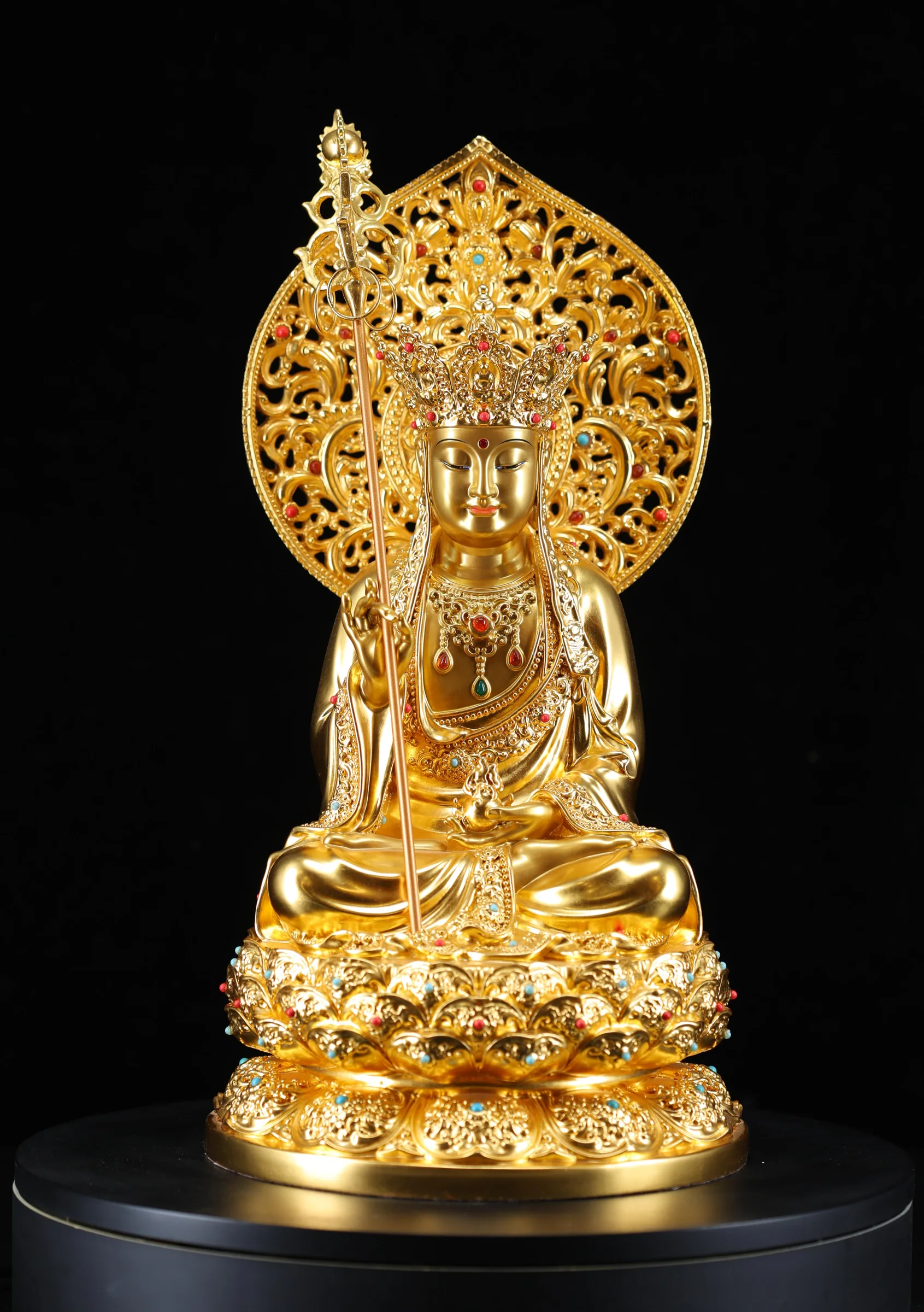 Haloed Ksitigarbha — Gold-Tone Finish — Front view