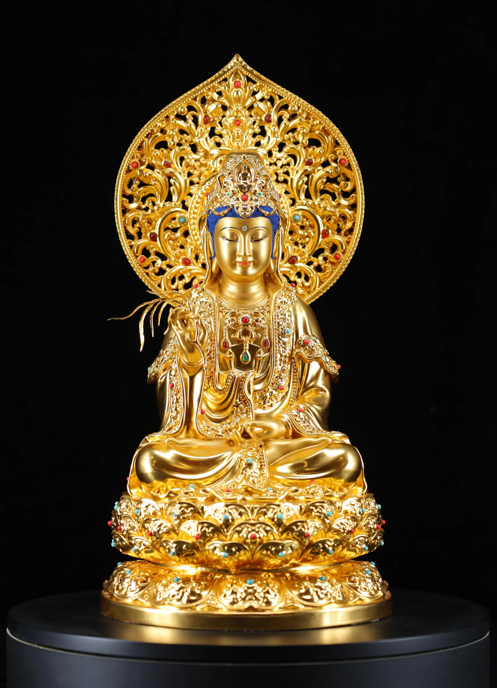Haloed Guanyin — Gold-Tone Finish — Front view
