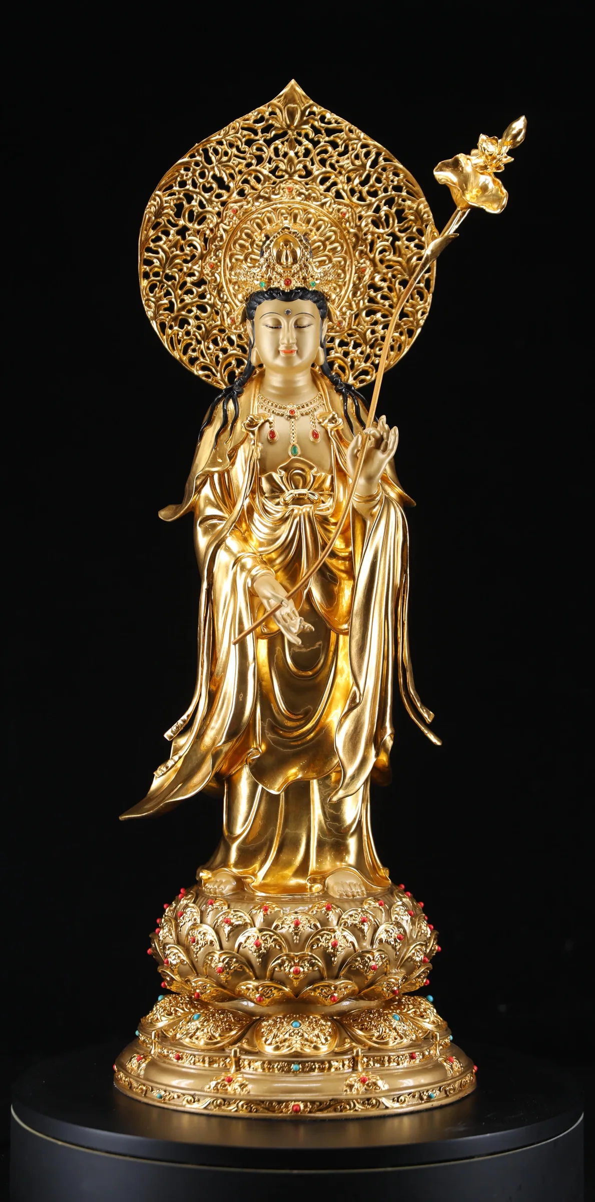 Standing Mahasthamaprapta Bodhisattva — Gilded Finish — Front view