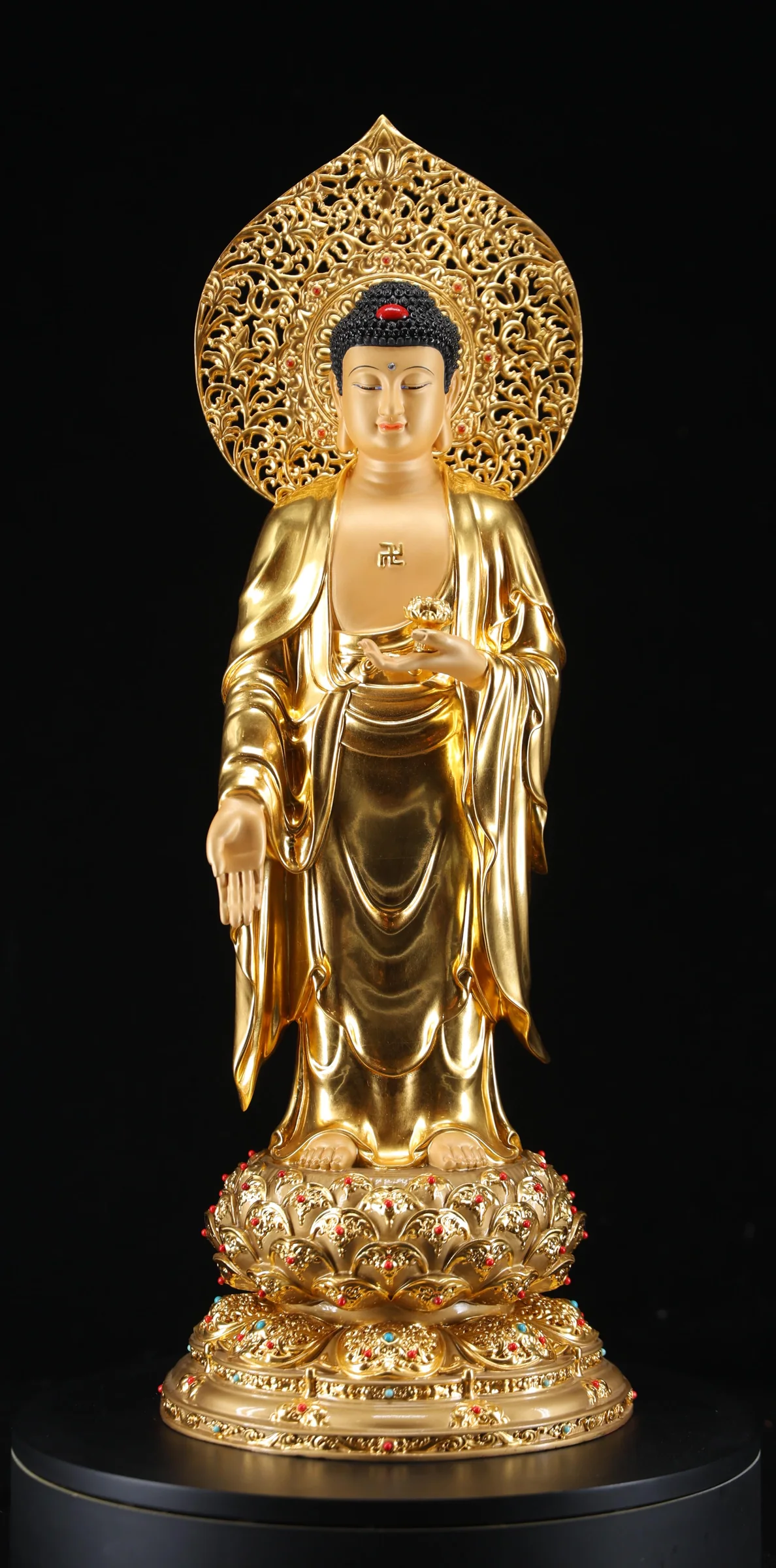 Standing Shakyamuni Buddha — Gilded Finish — Front view